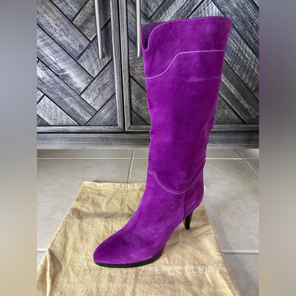 Sergio Rossi Purple Suede Leather Boots Size 37 - Picture 3 of 13